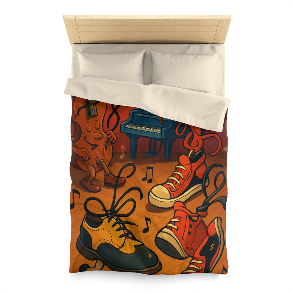 Housse de couette originale et colorée avec des instruments et chaussures dansantes dessin animé
