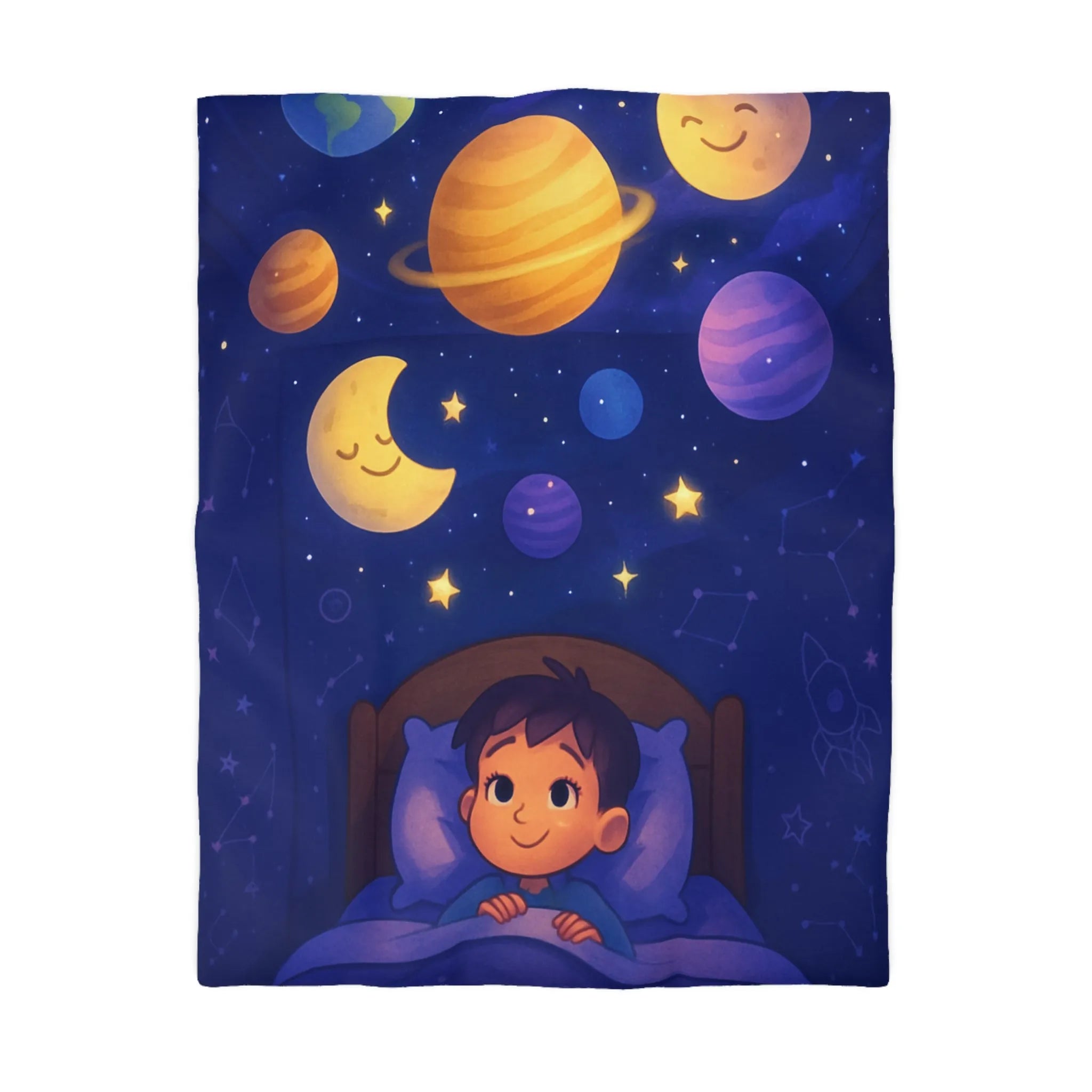 Housse de couette enfantine avec système solaire et ciel étoilé apaisant pour rêver