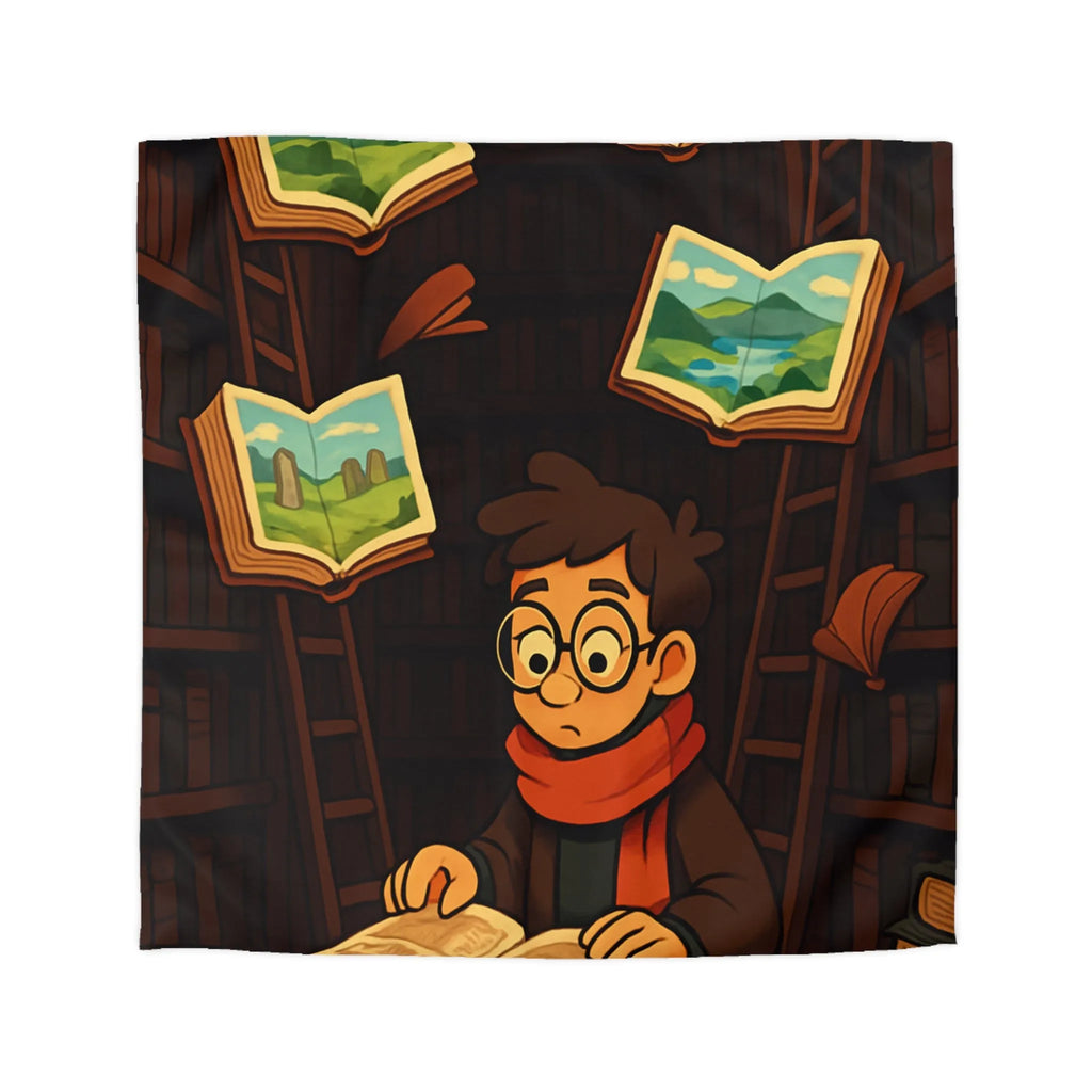 Housse de couette magique avec livres flottants et bibliothèques pour chambre enchantée