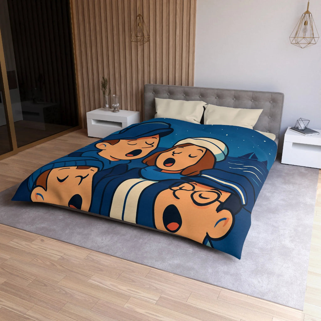 Housse de couette avec illustration nautique vintage de chanteurs sous un ciel étoilé