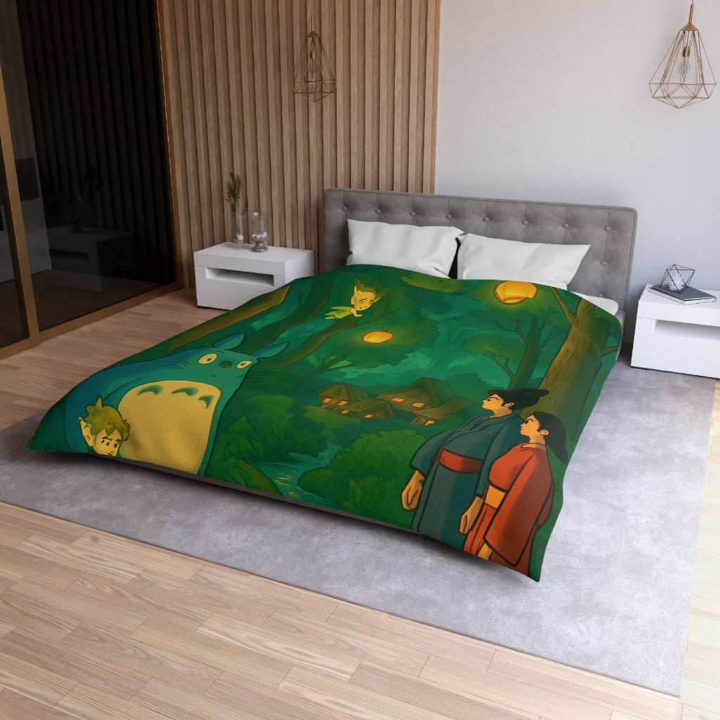 Housse de Couette Nature Enchantée avec Créatures Magiques et Paysage de Forêt Mystique