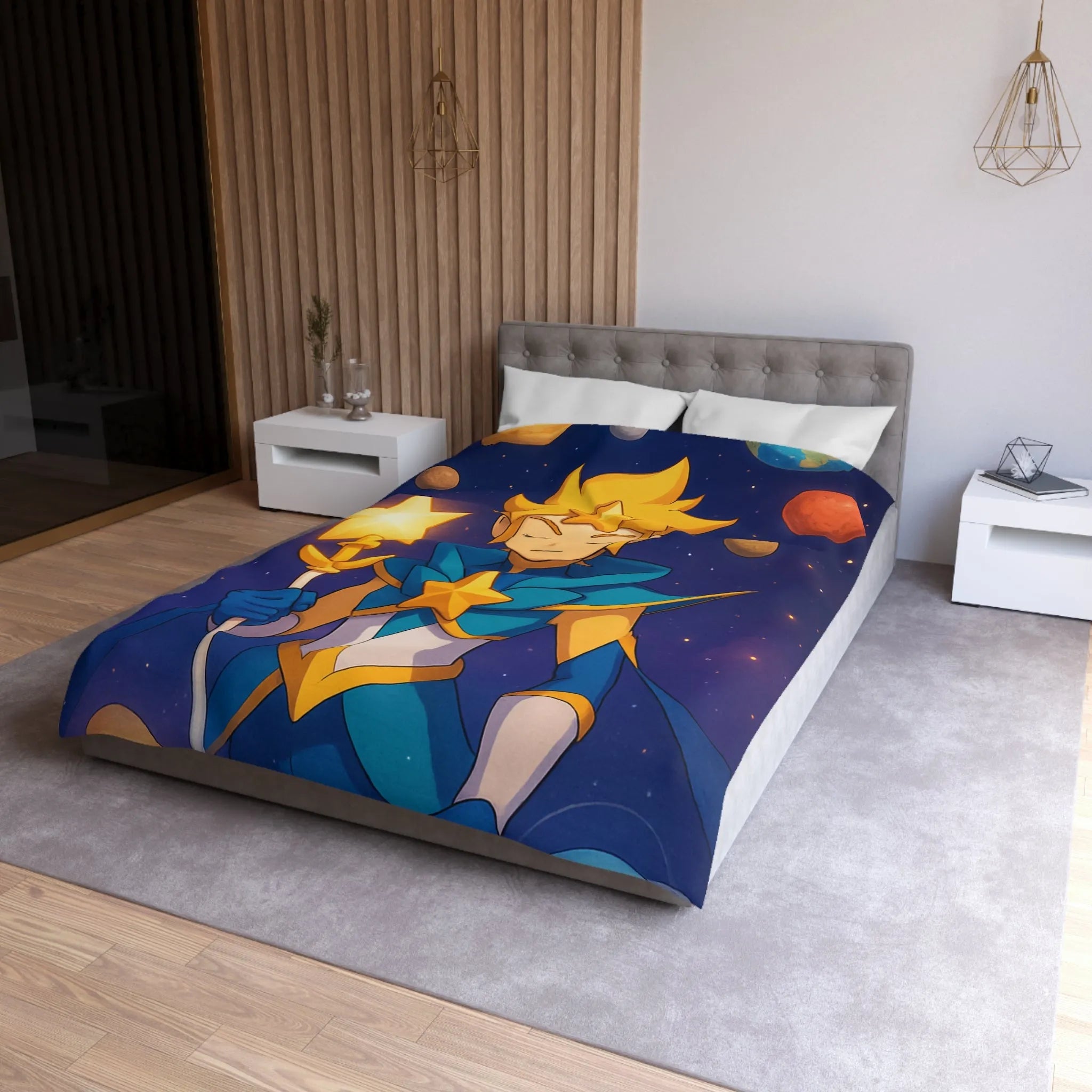 Housse de Couette Fantastique Enfant Personnage Étoilé Avec Planètes Environnantes