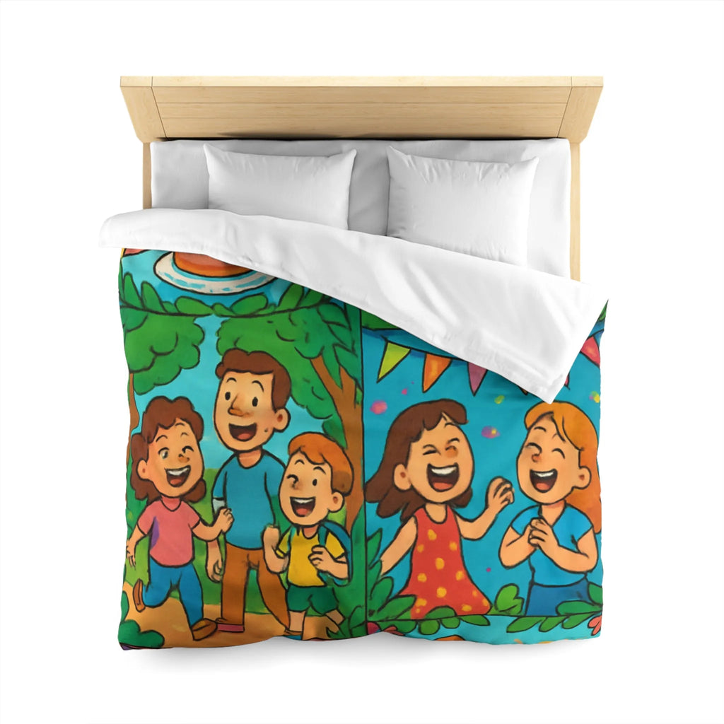 Housse de couette colorée avec scènes animées joyeuses pour enfants à thème festif