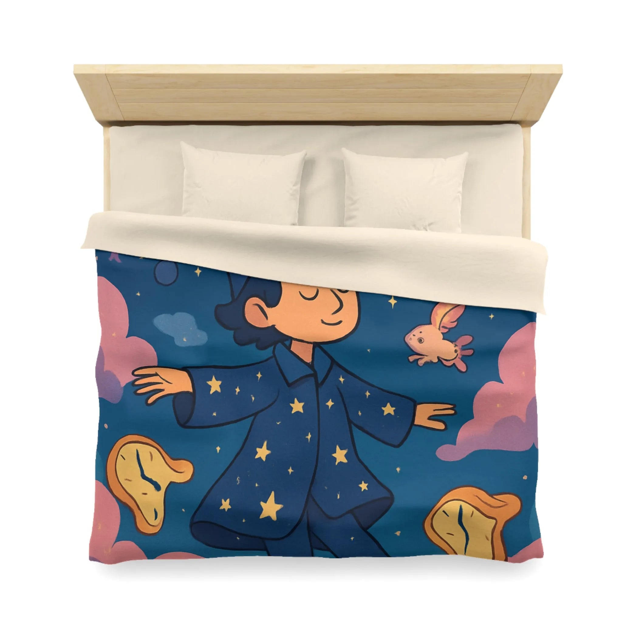 Housse de couette magique avec sorcier enfant rêvant de créatures volantes lunaires