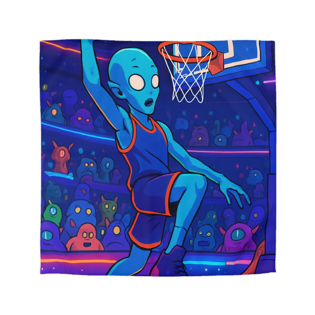 Housse de Couette Design Extraterrestre Jouant au Basketball dans une Arène Psychédélique