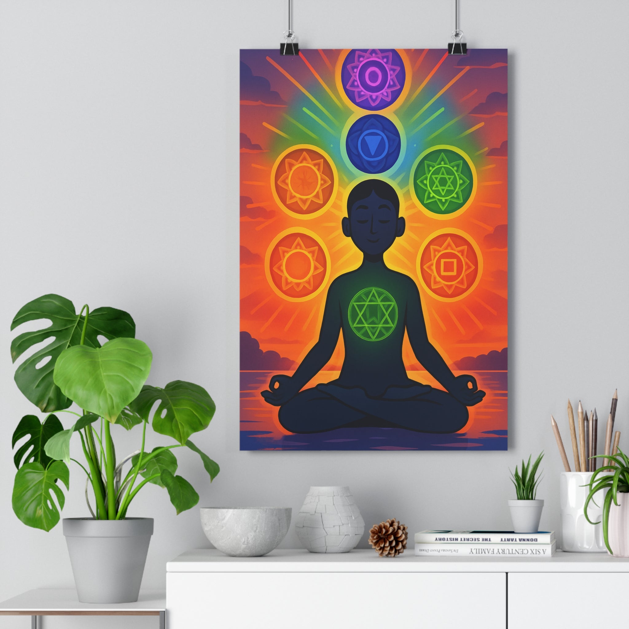 Poster décoratif méditation anime violet vert paisible énergisant yoga salon bureau harmonie qualité qualité