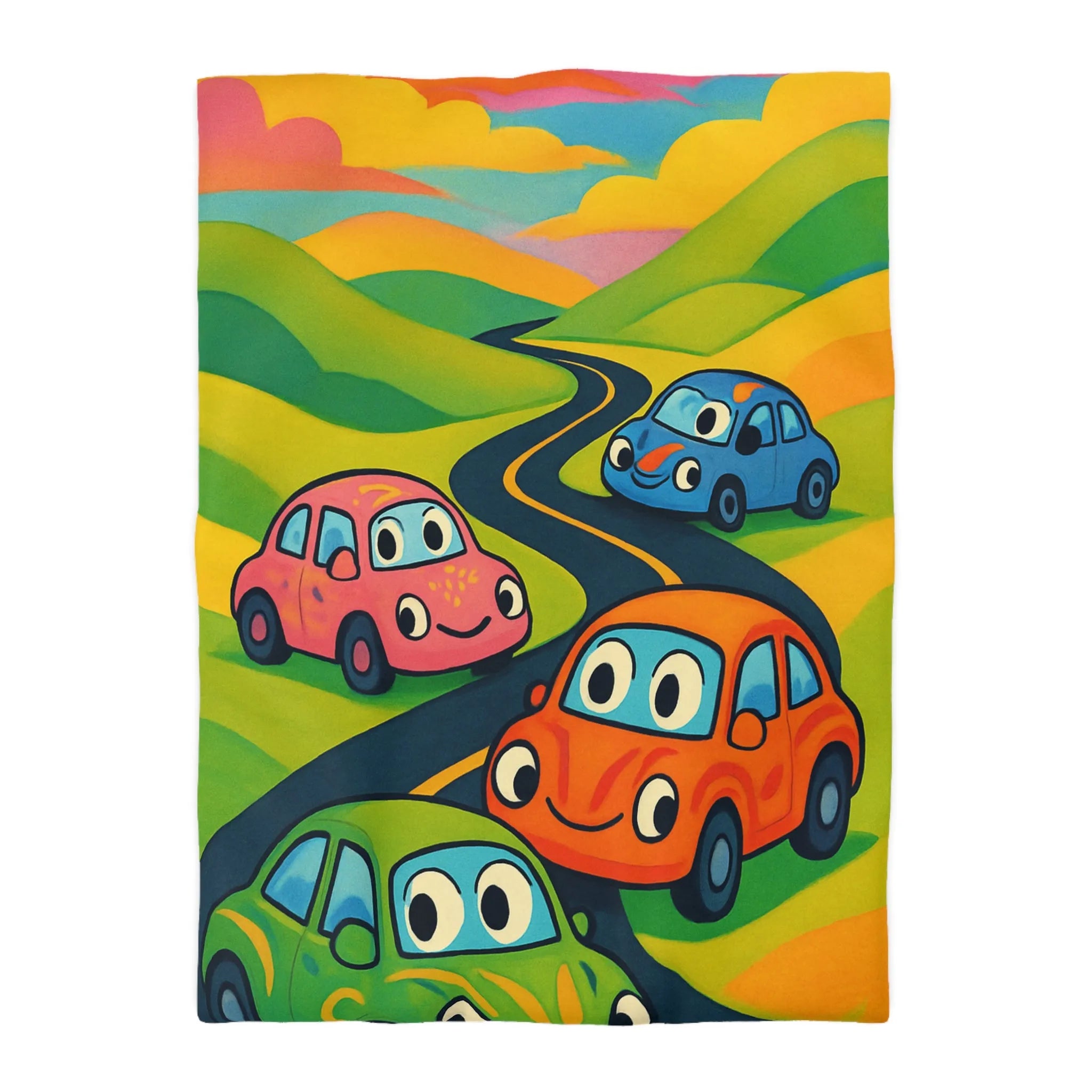 Housse de couette colorée avec motif de voitures ludiques pour chambre d'enfant