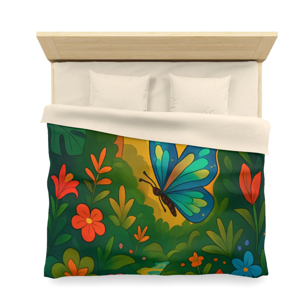 Housse de Couette avec Papillon et Jungle Colorée pour Chambre Enfant Éclatante Nature