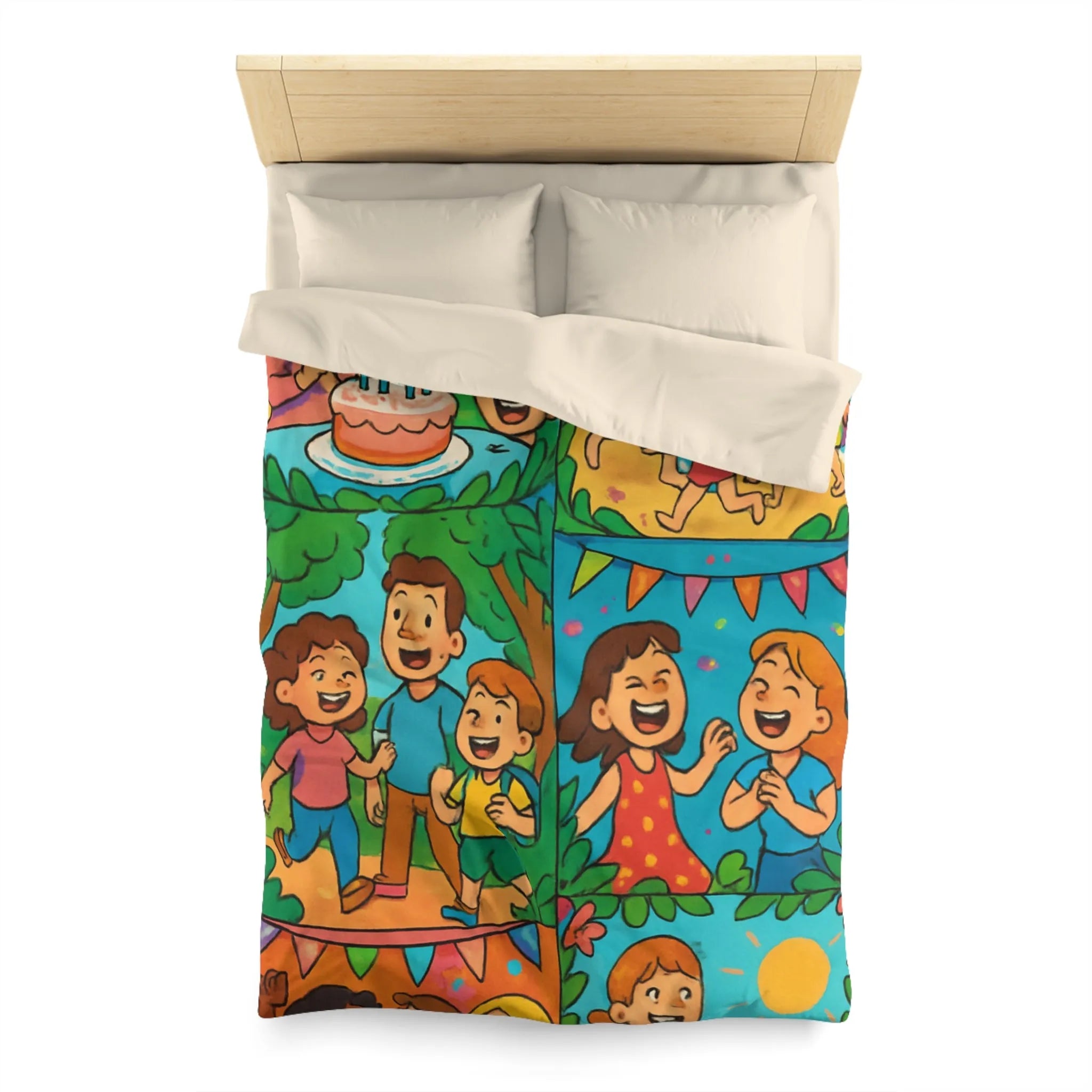 Housse de couette colorée avec scènes animées joyeuses pour enfants à thème festif