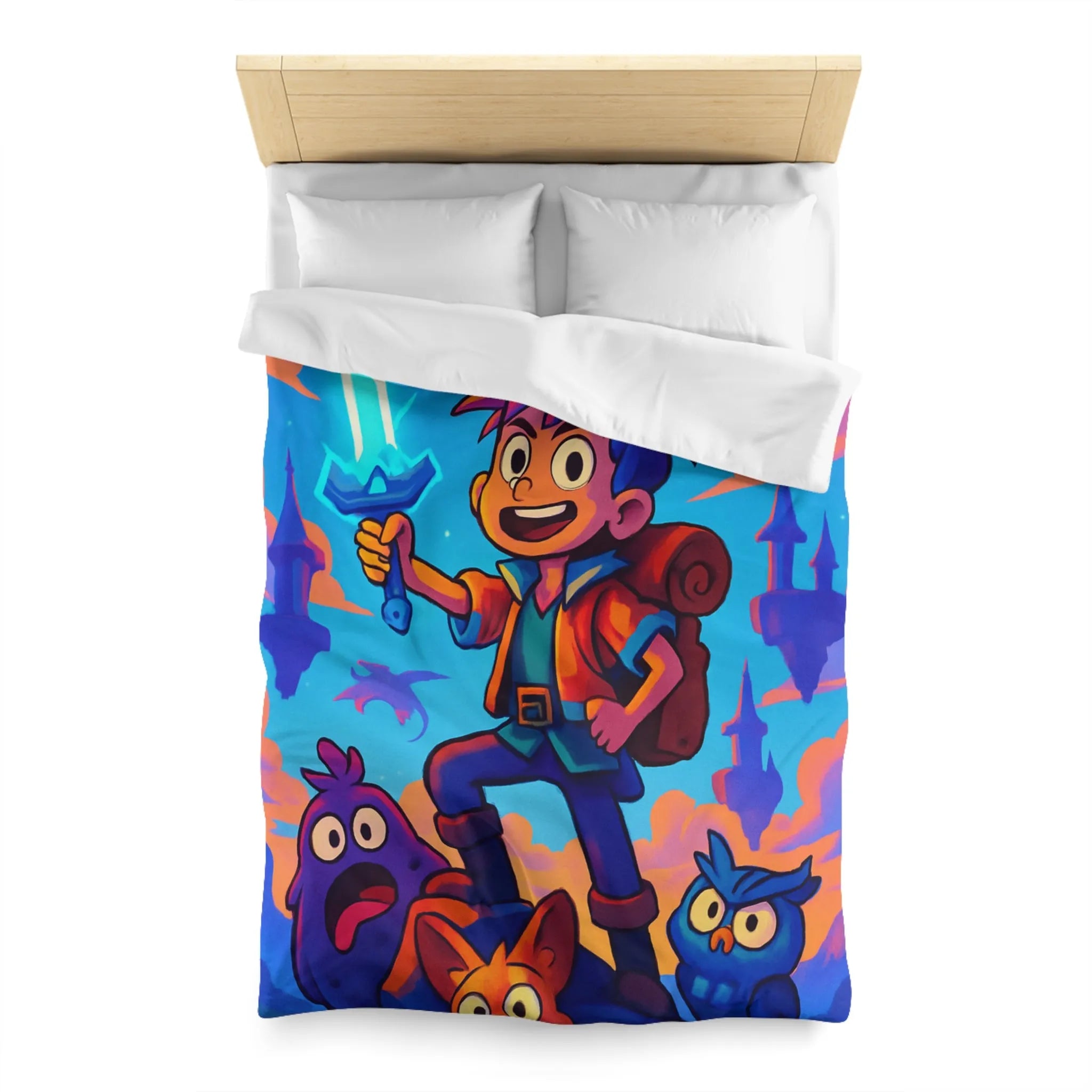 Housse de Couette Aventure Fantastique avec Épée Enchantée et Créatures Magiques pour Enfants