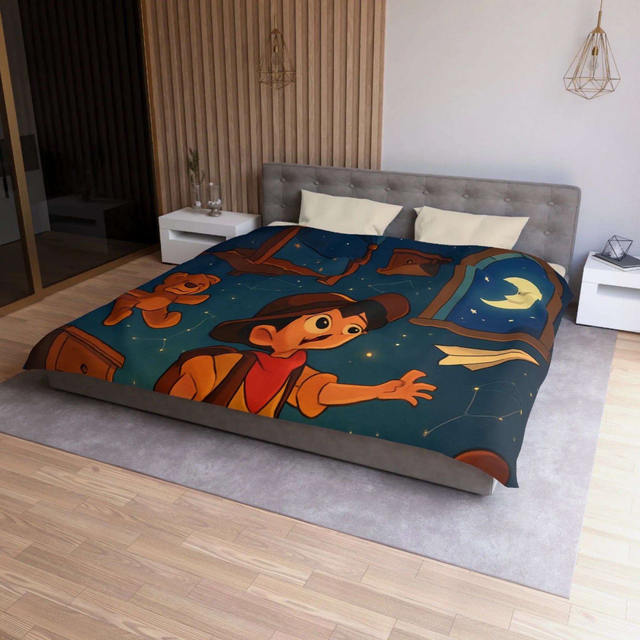 Housse de couette enfant rêveur avec motifs étoilés et décor céleste féérique
