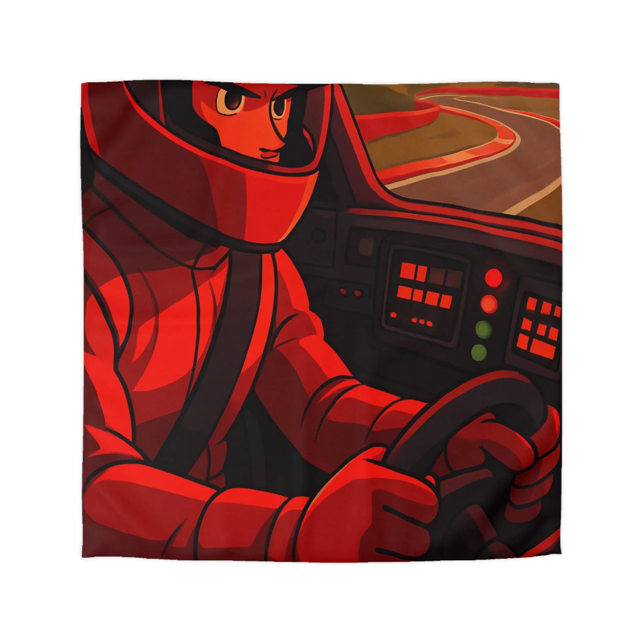 Housse de couette dynamique motif pilote de course rouge en automobile sportive