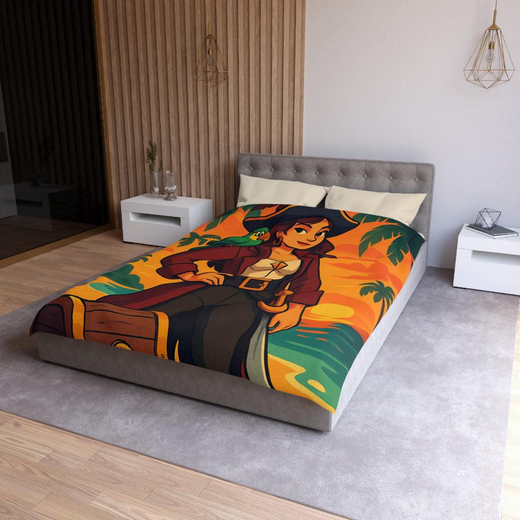 Housse de couette pirate colorée avec perroquet et coffre au trésor tropical