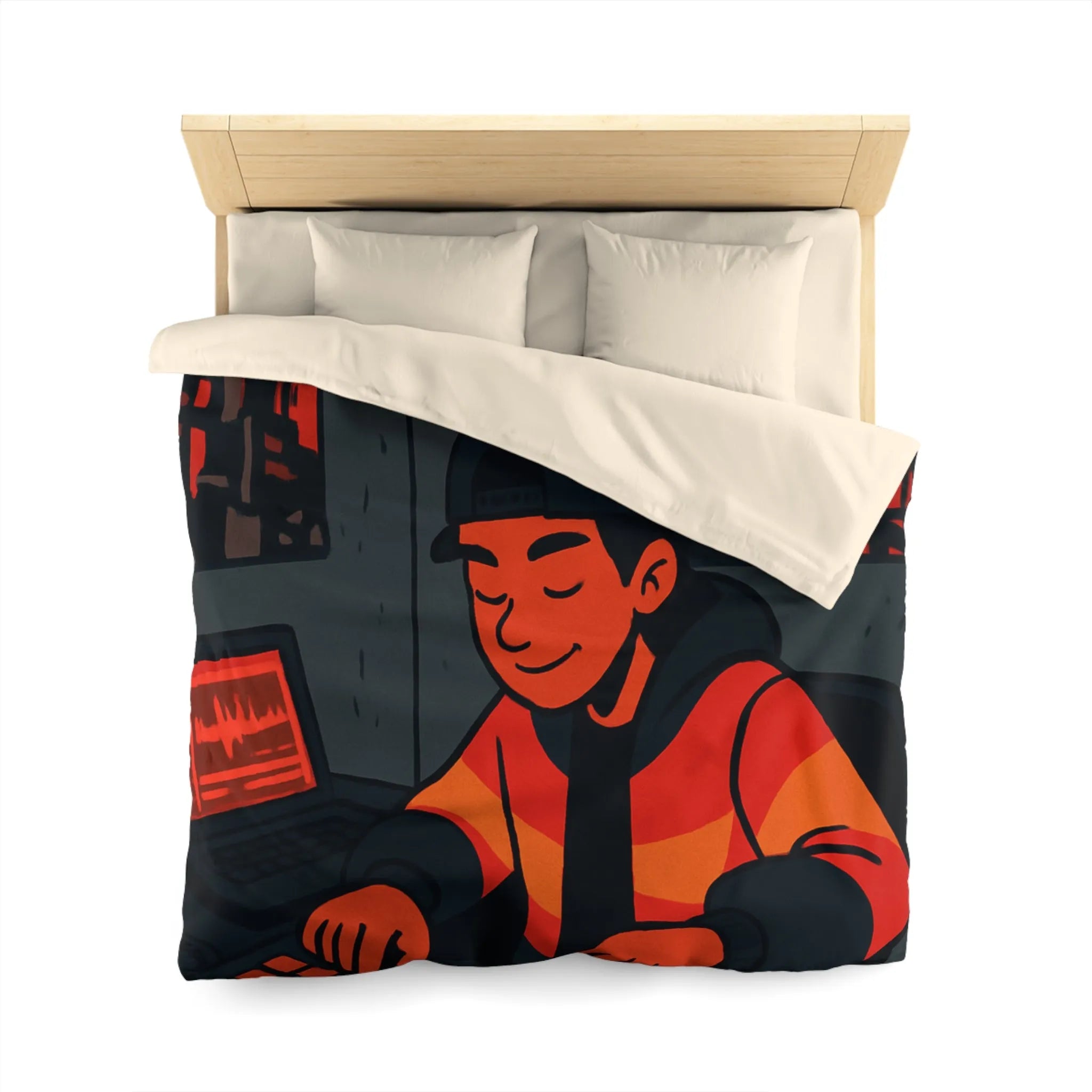 Housse de couette design studio moderne avec touche artistique rouge et noire