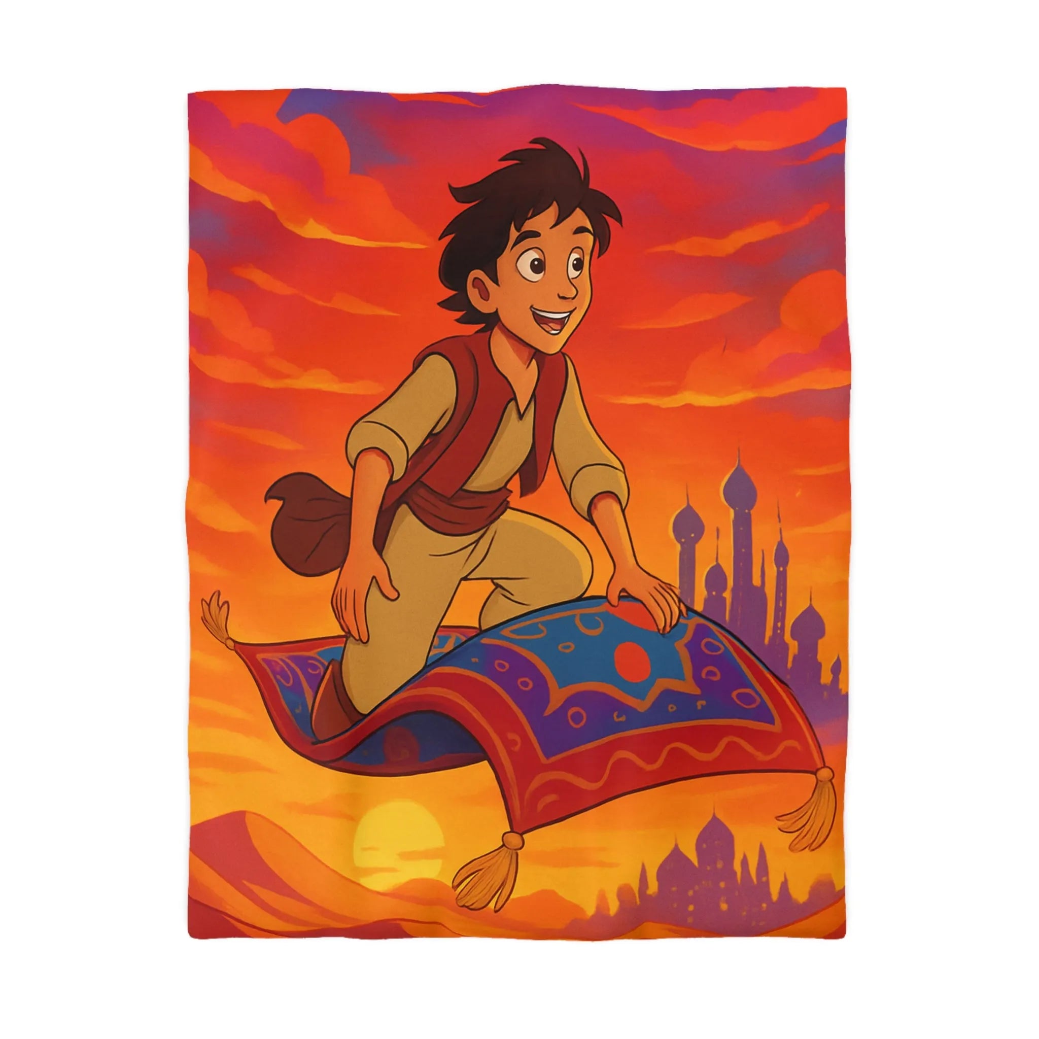 Housse de couette magique avec tapis flottant et ciel flamboyant oriental