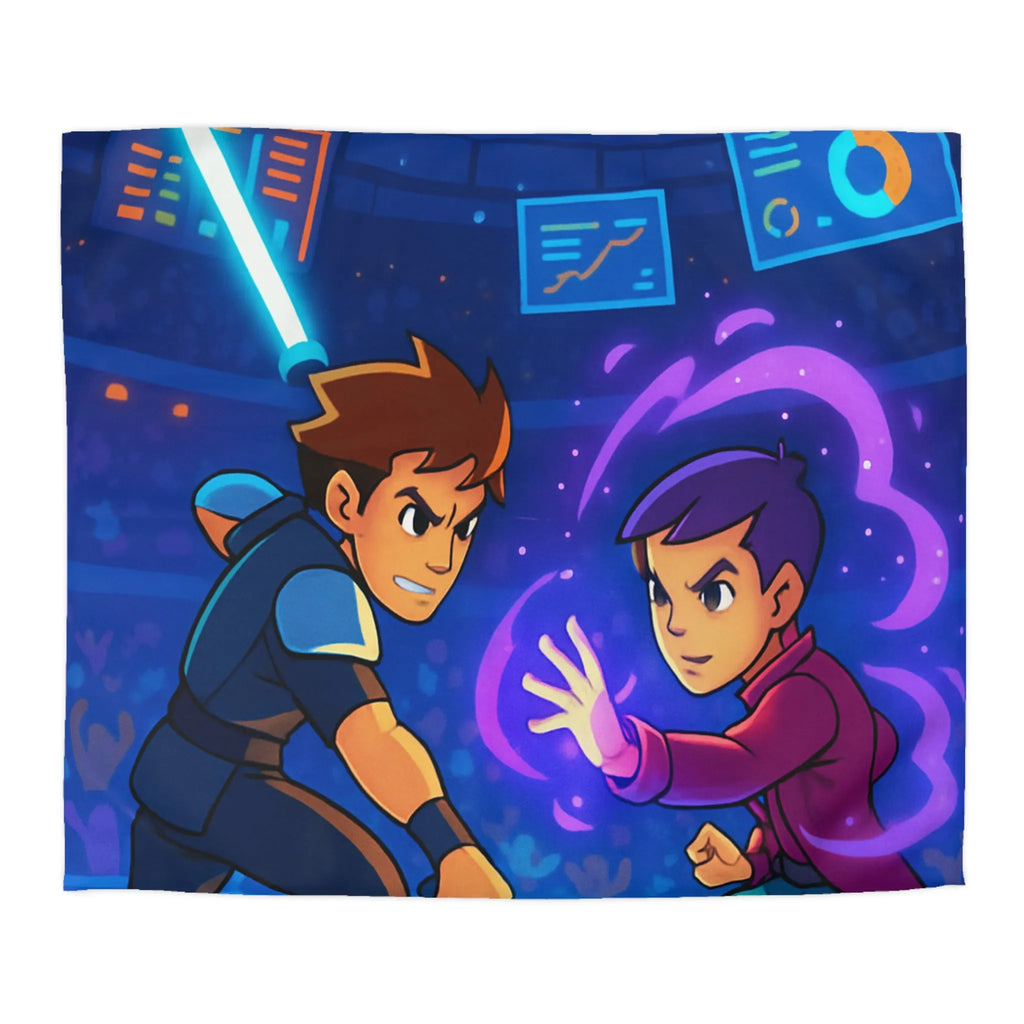 Housse de Couette Enfant Design Combat Futuriste avec Épées Laser et Pouvoirs Magiques