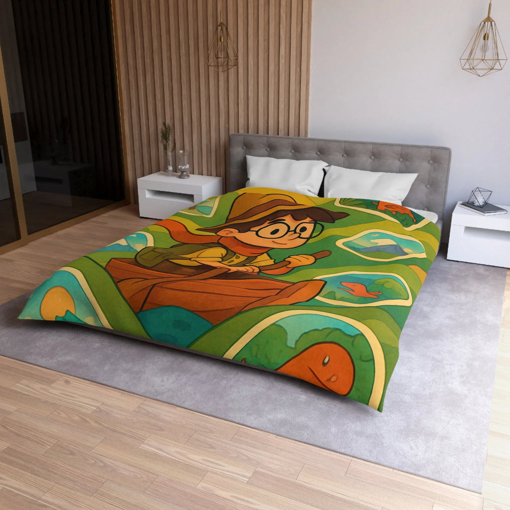 Housse de couette enfant aventure renversante explorateur en bateau et créatures mystiques