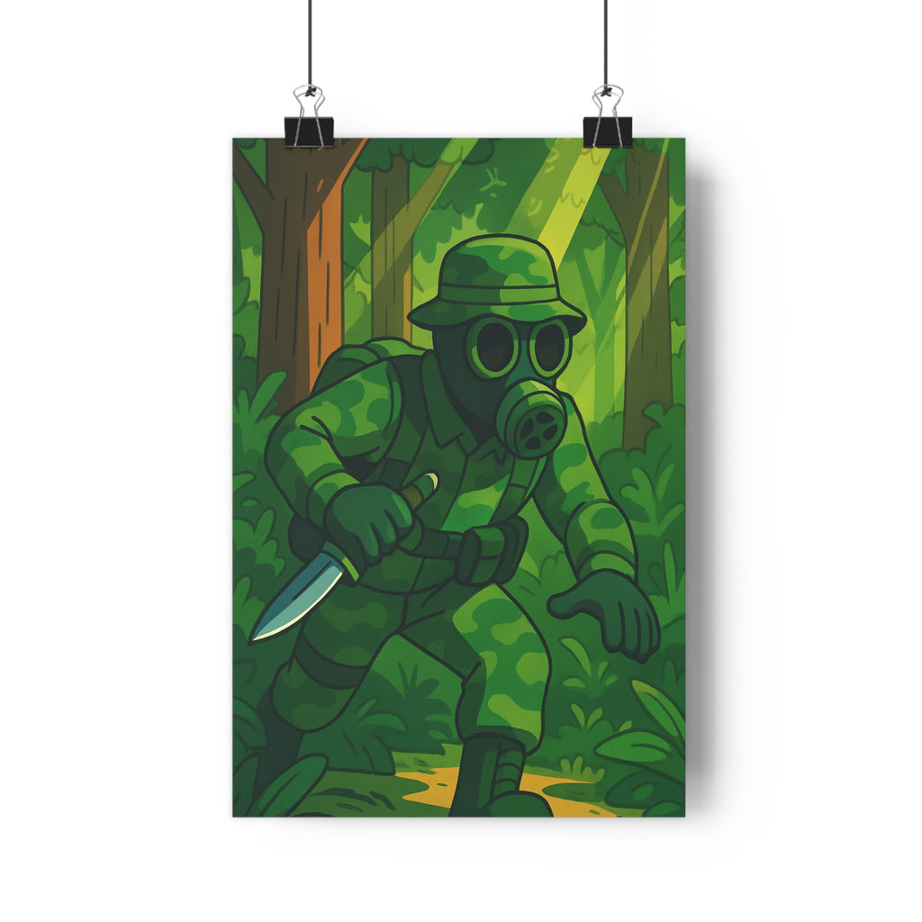 Poster décoratif camouflage vert forêt mystique cartoon ambiance mystérieuse salon bureau contemporain tendance mur