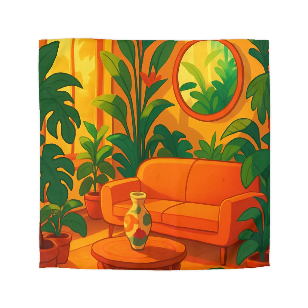 Housse de couette avec motif jungle moderne, ambiance chaleureuse et couleurs éclatantes