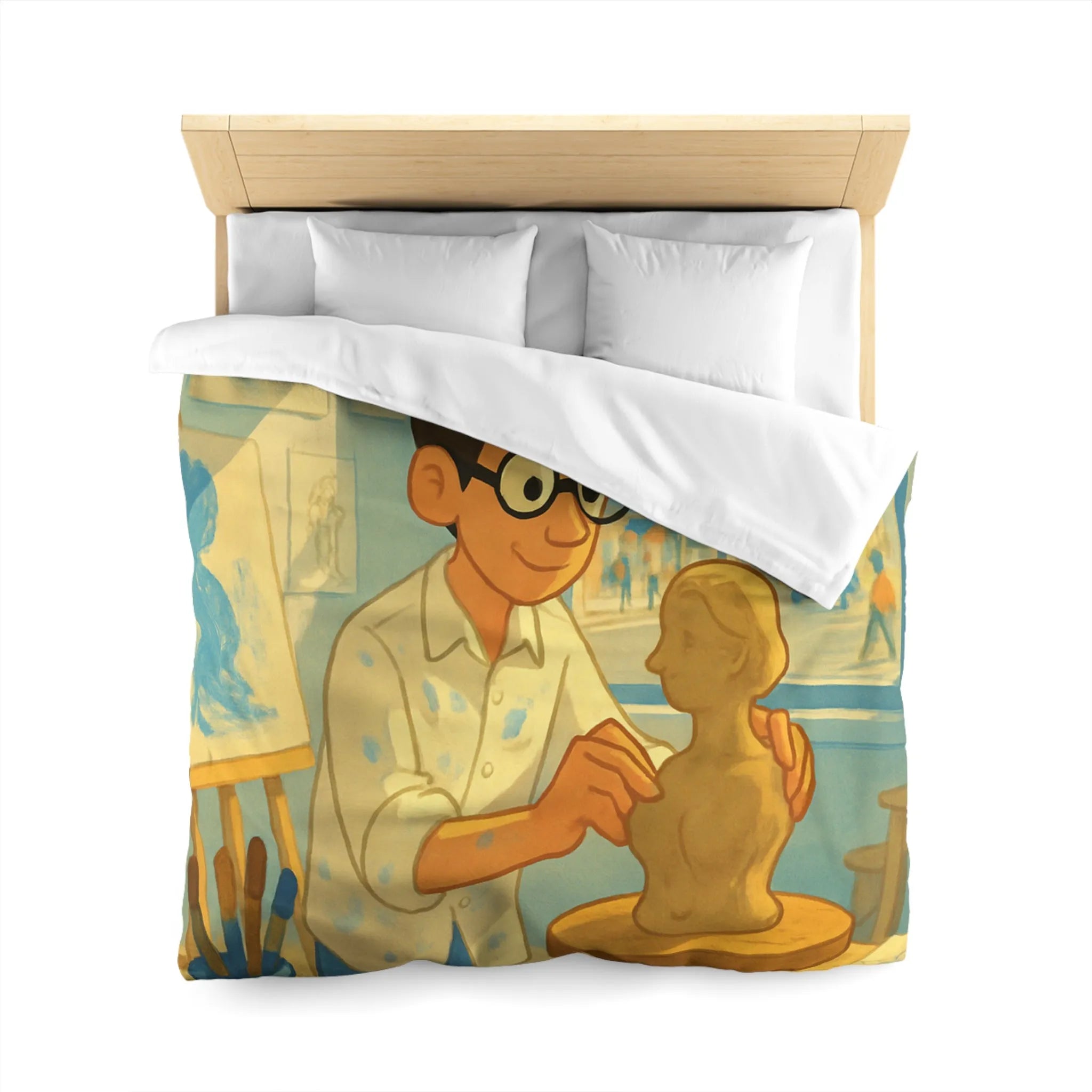 Housse de couette artistique avec design de studio de sculpture lumineusement coloré