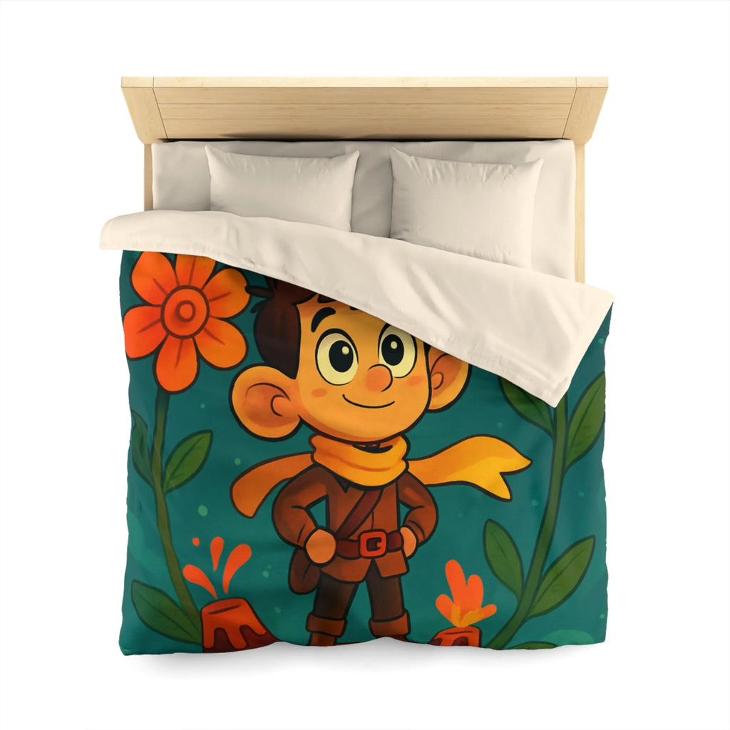 Housse de Couette Enfantine : Aventure Fantastique sur Volcan Fleuri Coloré et Amusant