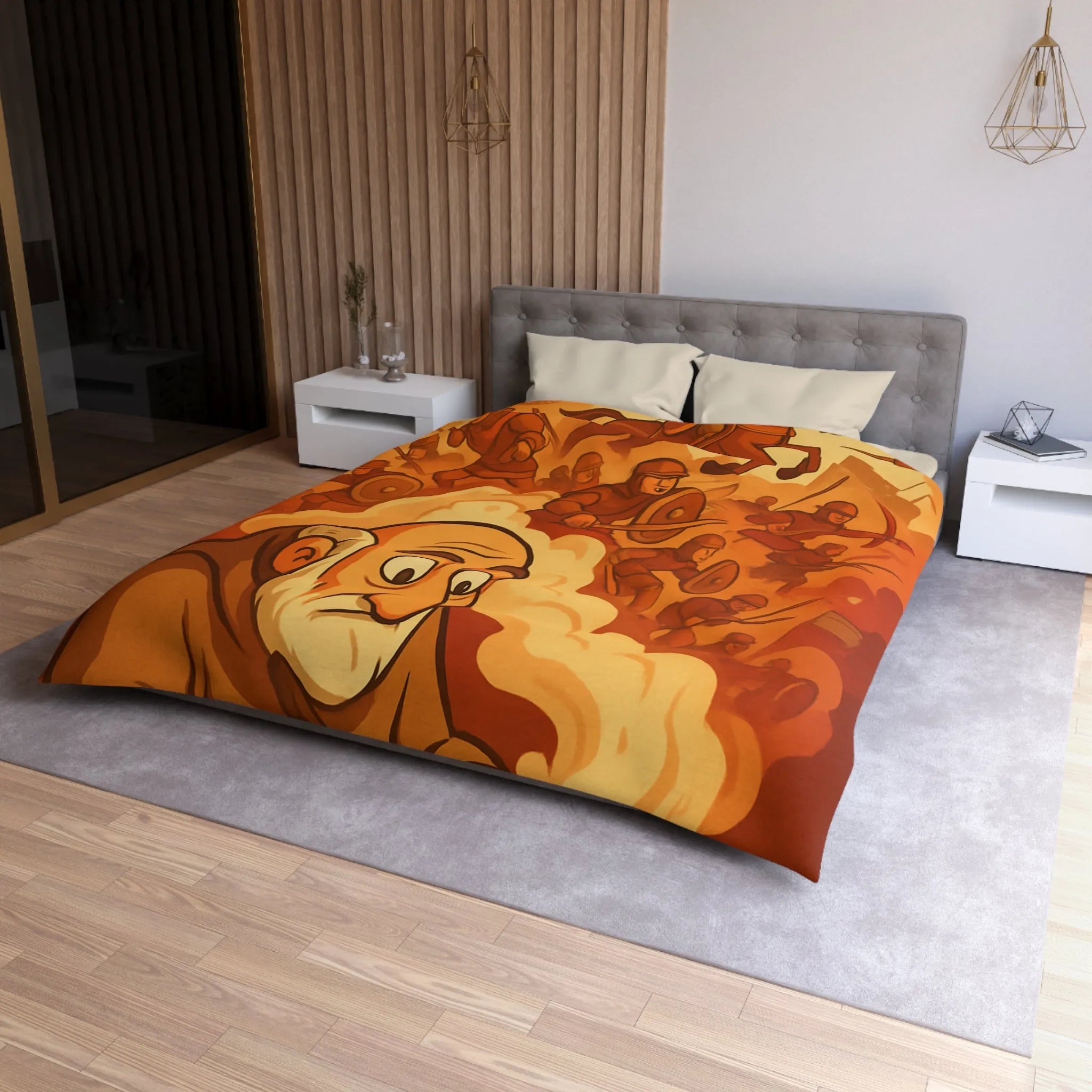 Housse de couette médiévale avec illustration de chevalier et moine en écriture créative