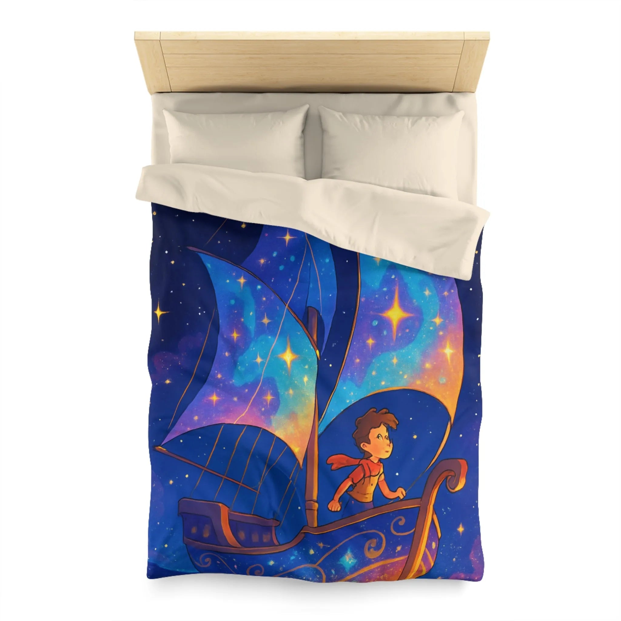 Housse de Couette Enchantée: Bateau Stardust Voyageant Dans l'Univers Étoilé pour Enfants