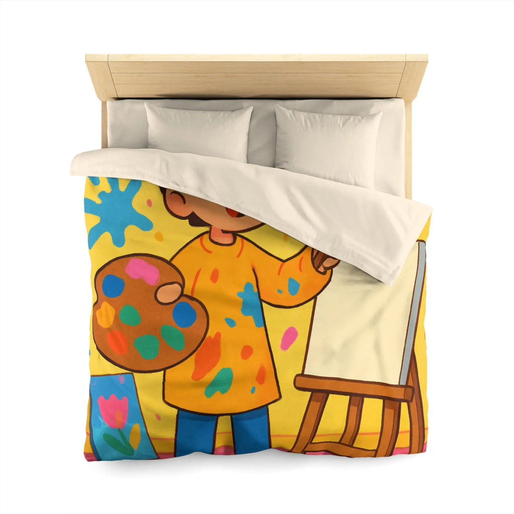 Housse de Couette Colorée avec Motif Artiste Enfant Peignant dans un Atelier Joyeux