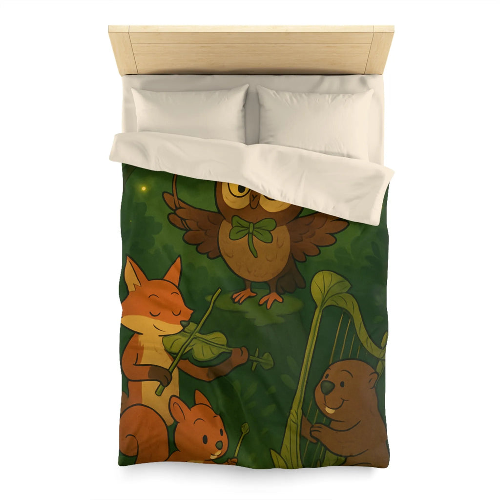 Housse de Couette Douce Forêt Animaux Musiciens Nuit Magique Enfants Nature Verte