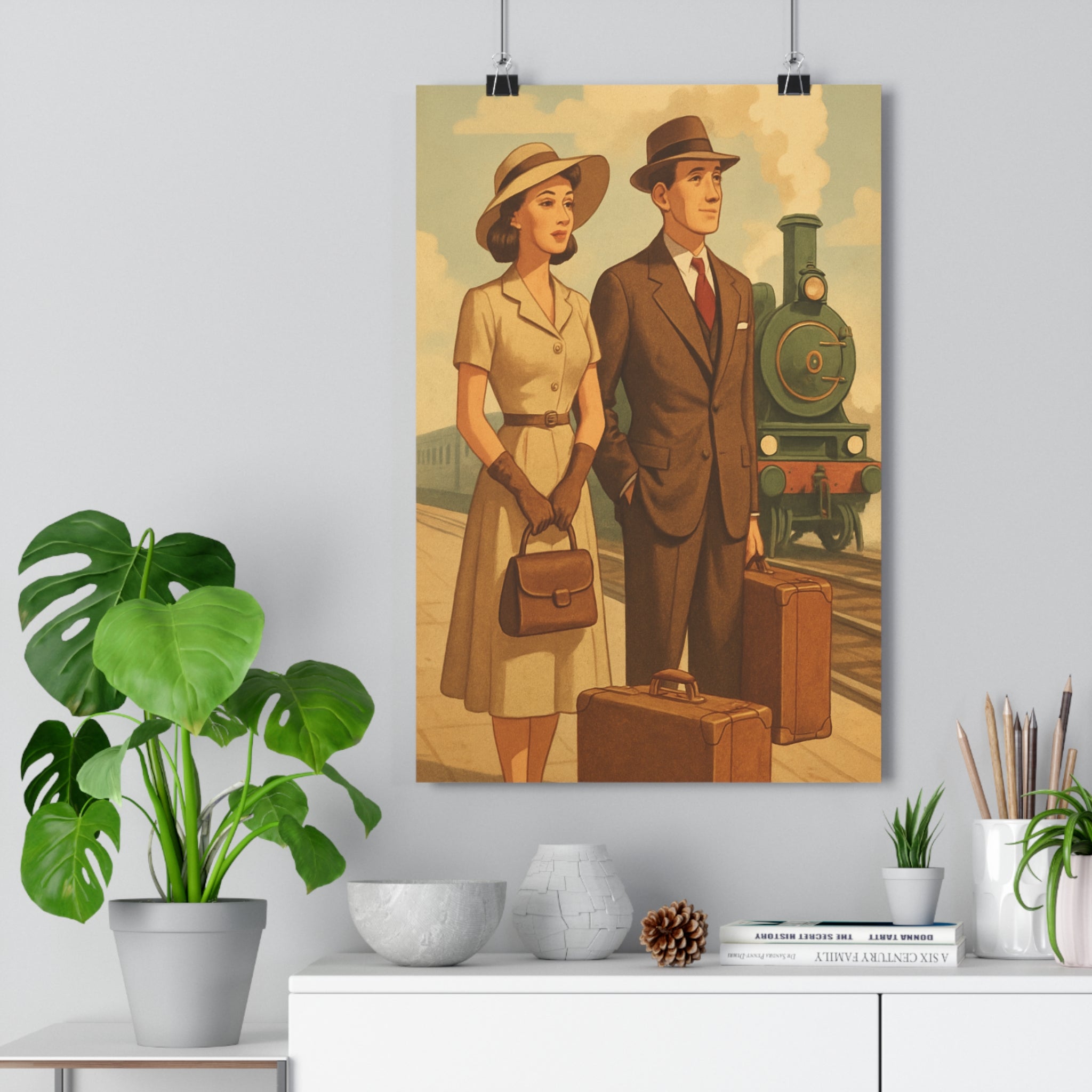 Poster décoratif rétro vintage beige vert nostalgique salon bureau dessin animé élégant classique 30x46