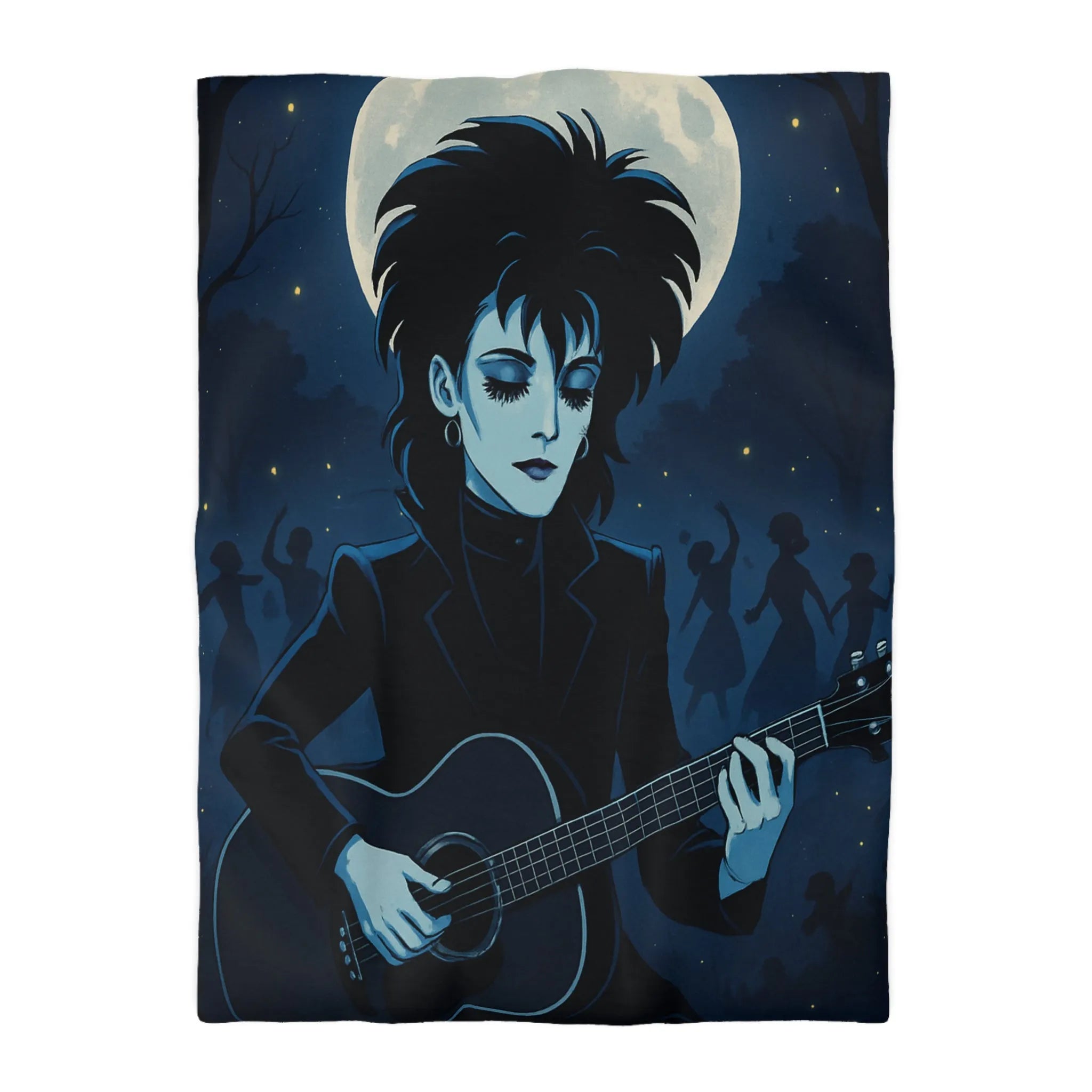 Housse de Couette Gothique avec Musicien à la Guitare Devant Pleine Lune Mystique