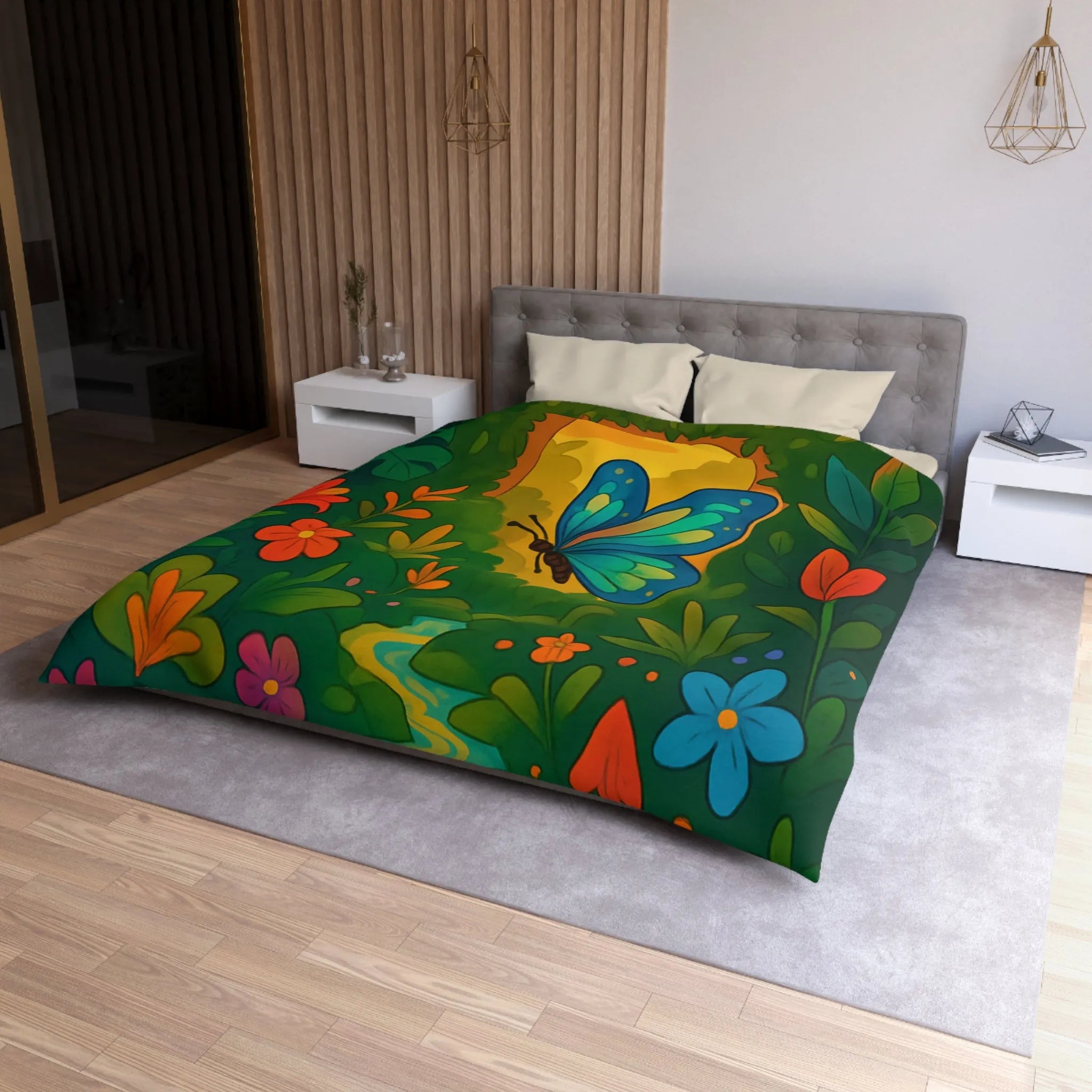 Housse de Couette avec Papillon et Jungle Colorée pour Chambre Enfant Éclatante Nature
