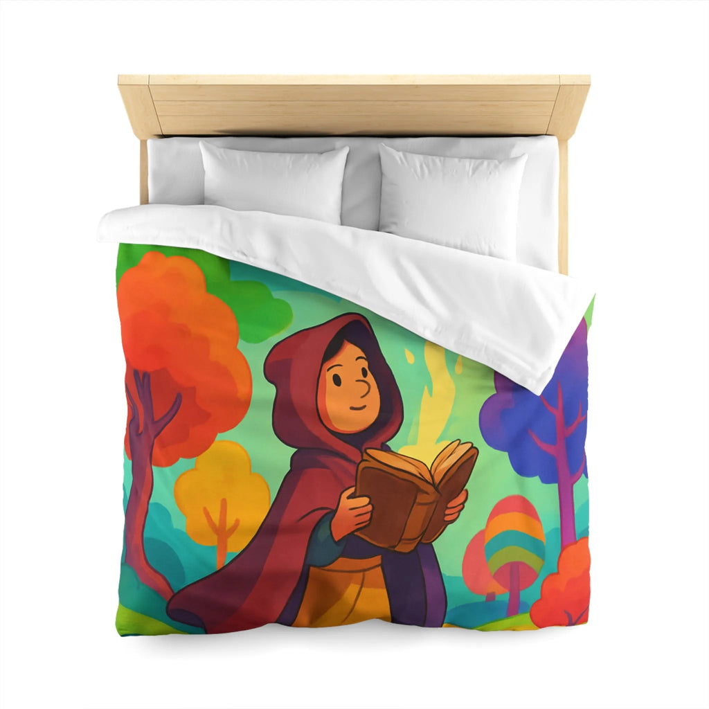 Housse de couette colorée avec scène magique de livre et créatures fantastiques