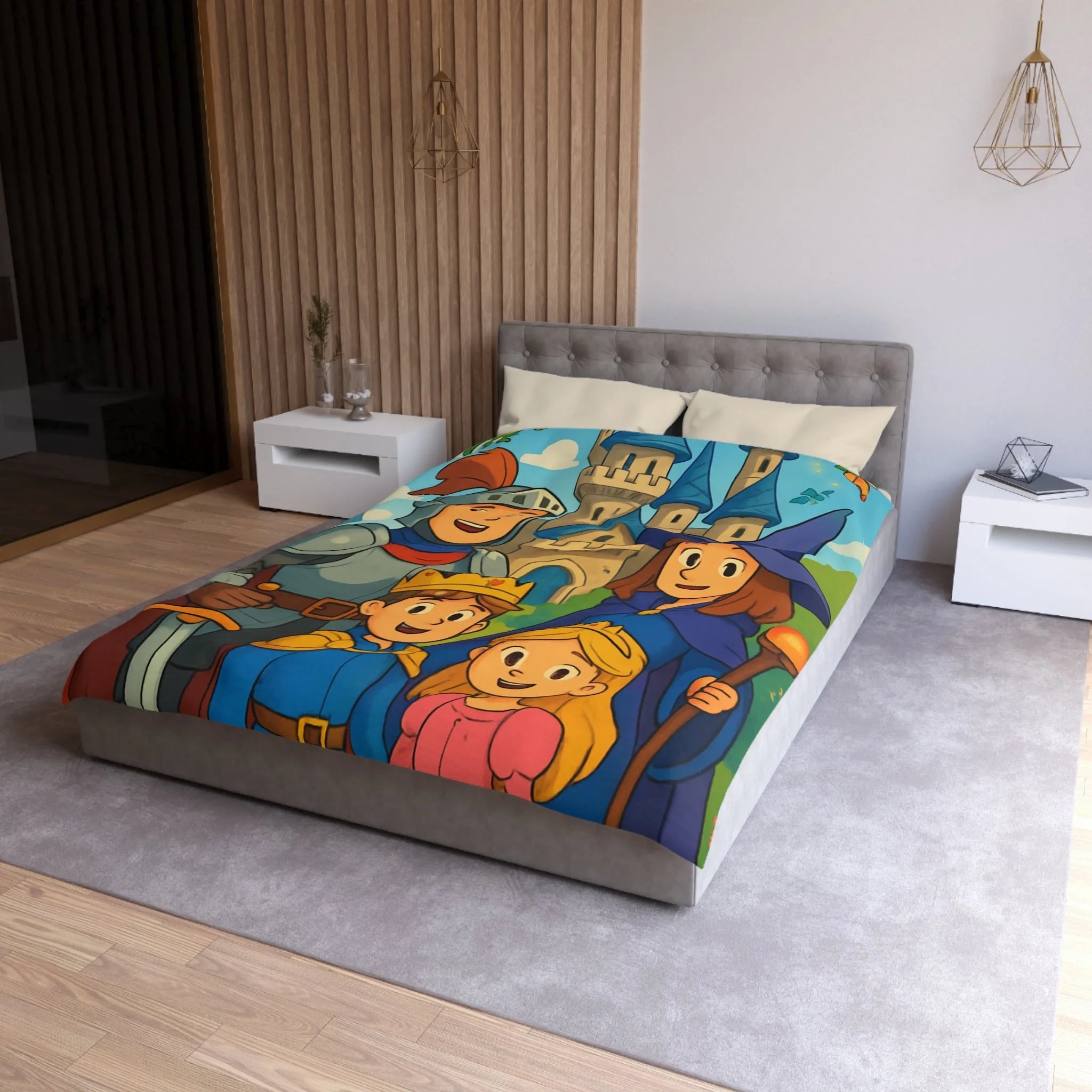 Housse de Couette Enchantée avec Chevalier, Princesse, Château, et Dragon pour Enfants