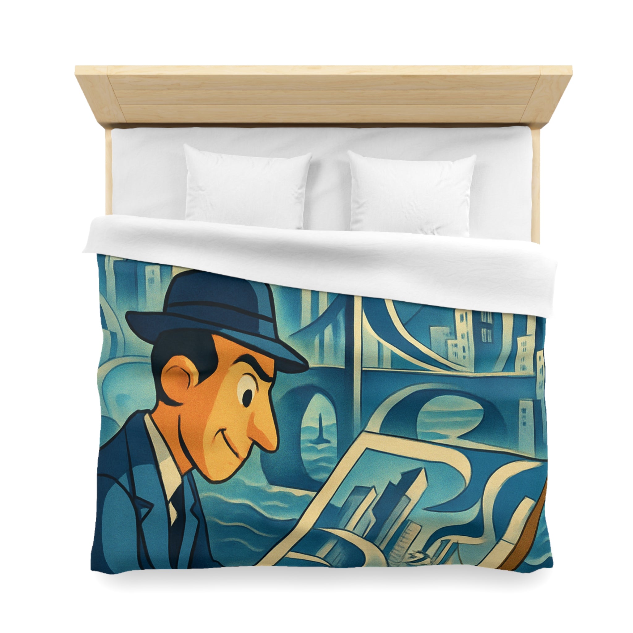 Motifs artistiques urbains bleus et jaunes pour une housse de couette moderne et stylée