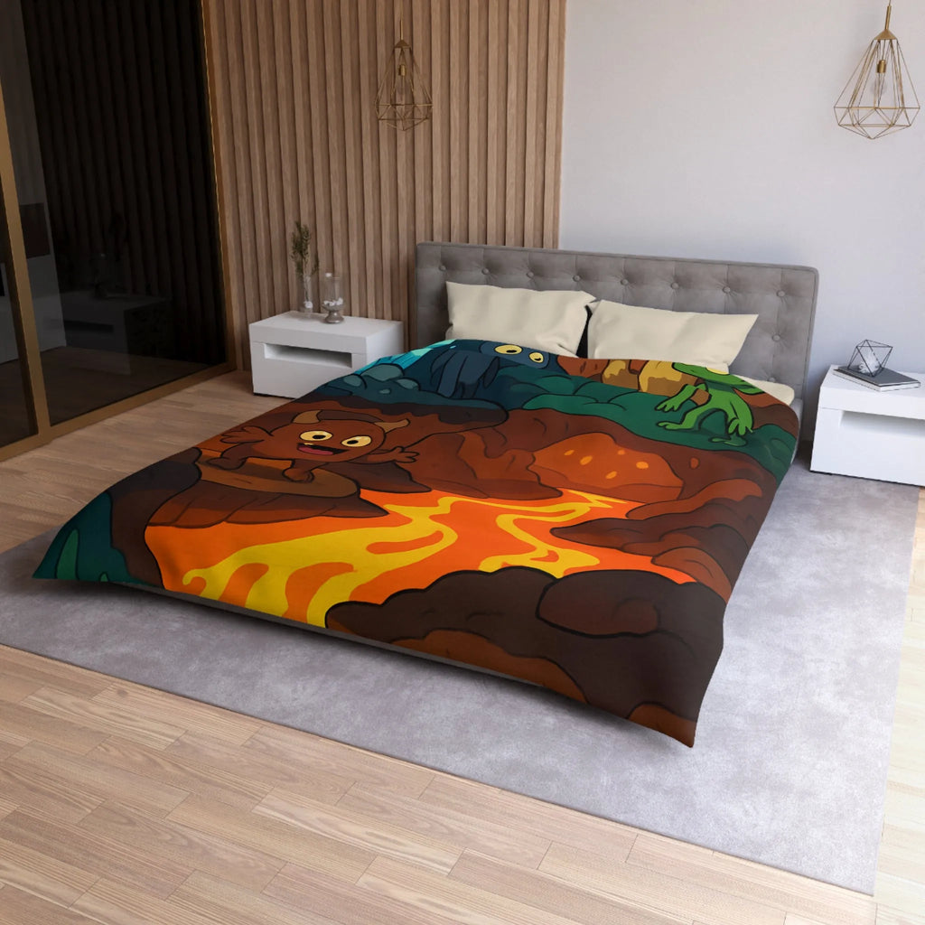 Housse de Couette Enfant Paradis Souterrain Magique avec Créatures Mystiques et Cristaux Lumineux