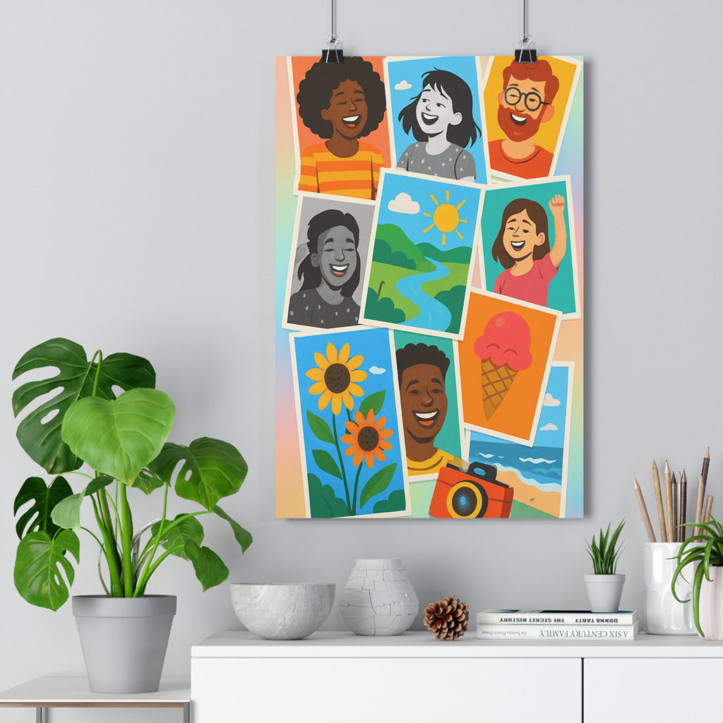 Poster décoratif cartoon coloré joyeux salon chambre enfant paysage rivière glace plage vibrant qualité