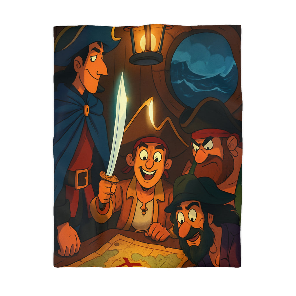 Housse de Couette Pirate Cartoon avec Carte Trésor et Équipage Sous Lampe