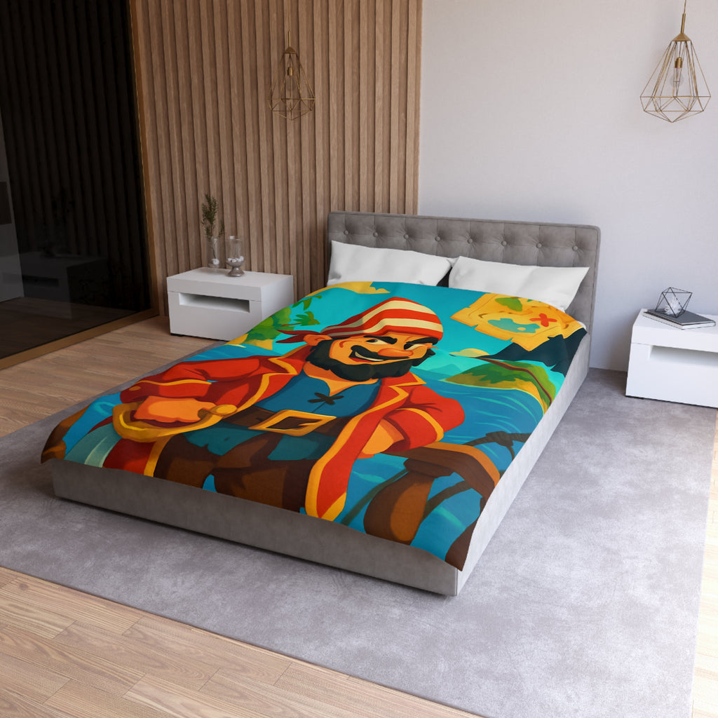 Housse de couette pirate joyeux avec carte au trésor et îles paradisiaques