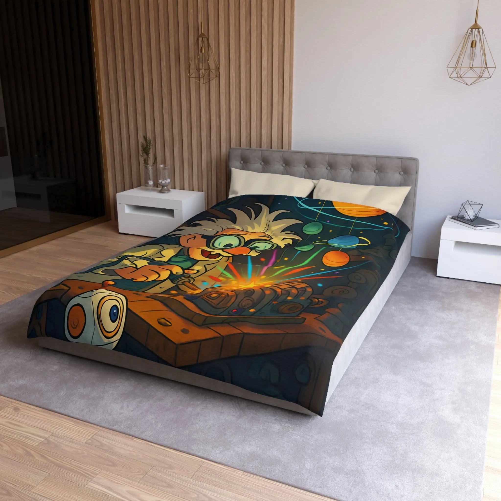 Housse de Couette Cosmos Inventeur Fantastique avec Planètes et Robot Mignon