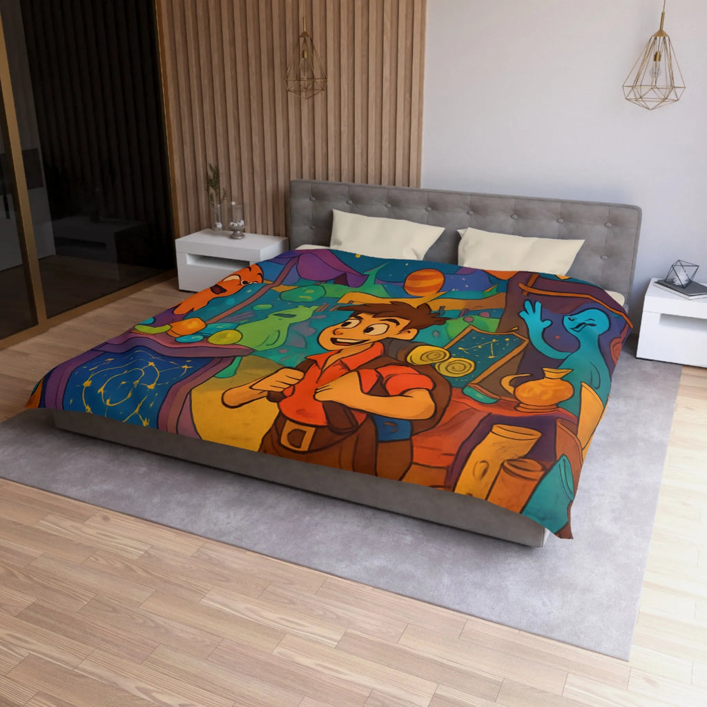 Housse de couette enfant monde fantastique avec planètes et créatures colorées