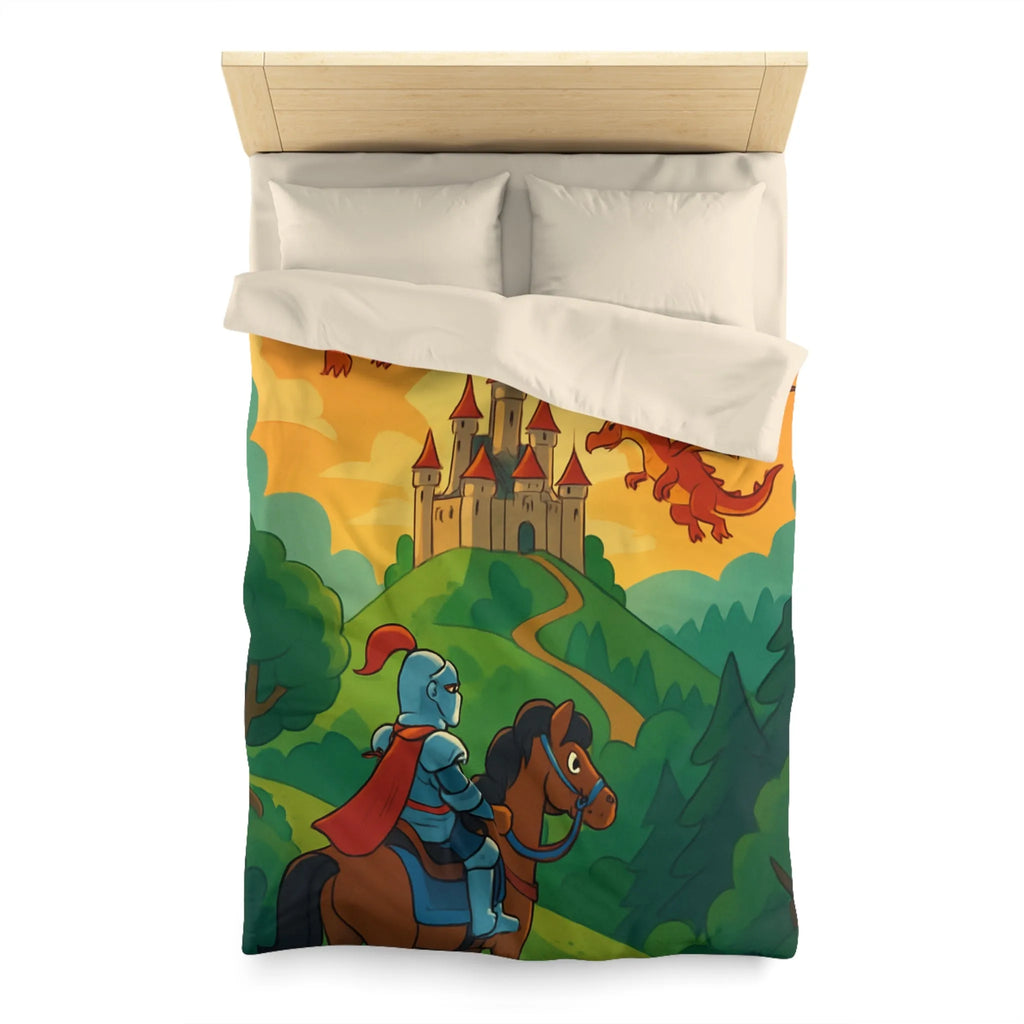 Housse de couette chevalier et dragons colorés pour chambre enfant thème aventure magique