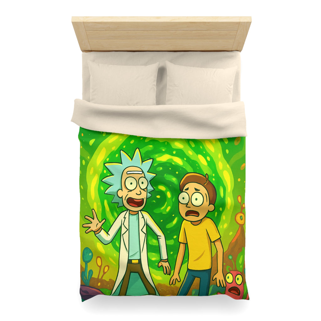 Housse de couette thème dimension aventure verte avec duo explorateur et planète lumineuse