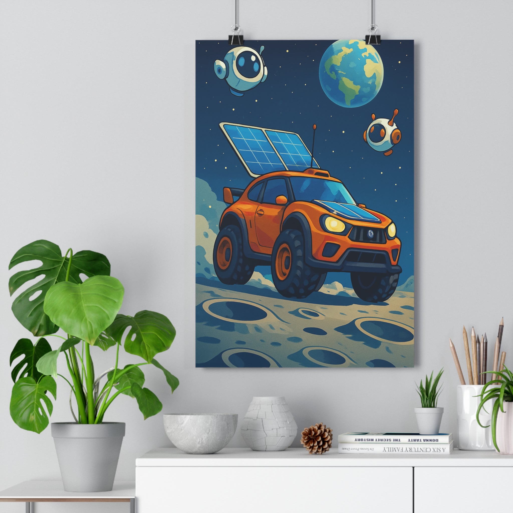 Poster décoratif futuriste bleu orange aventure spatiale moderne salon chambre bureau rêve qualité qualité