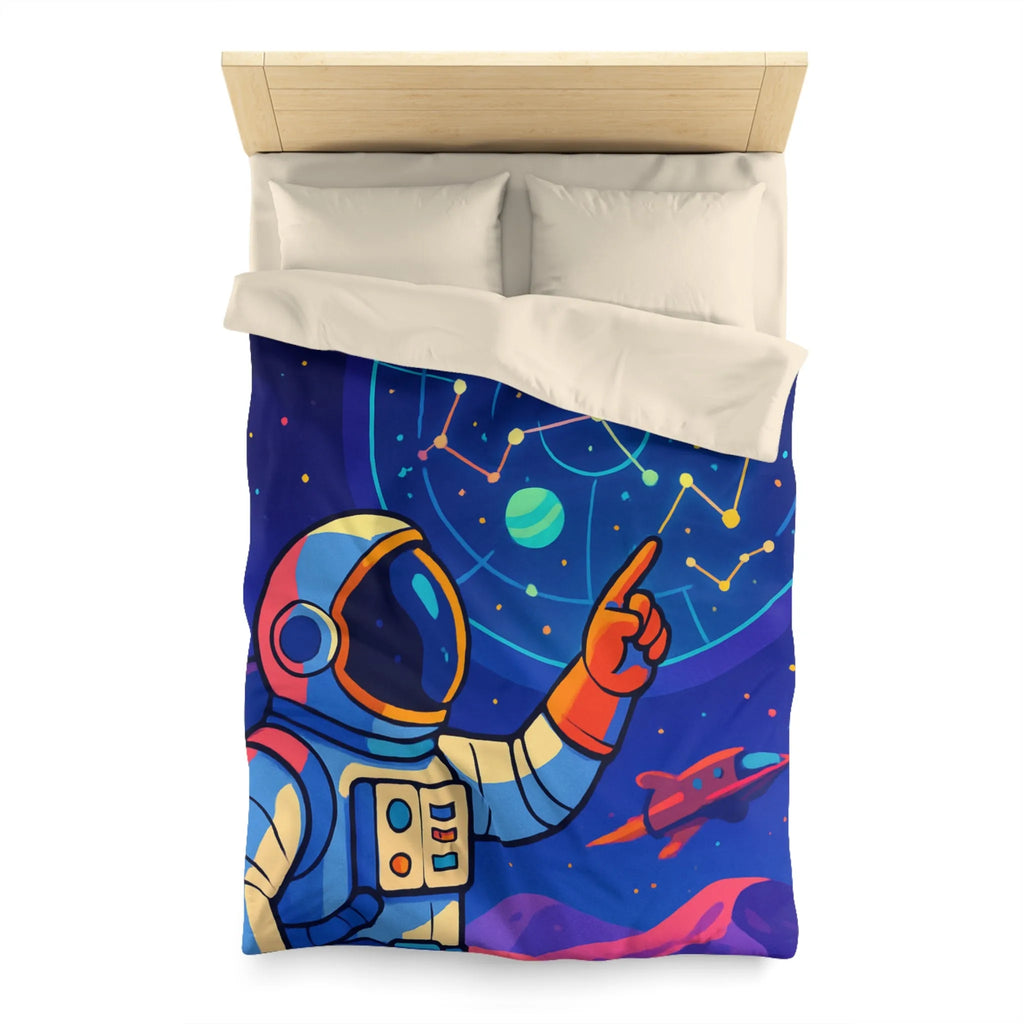 Housse de couette cosmos coloré avec astronaute, planète et carte des étoiles