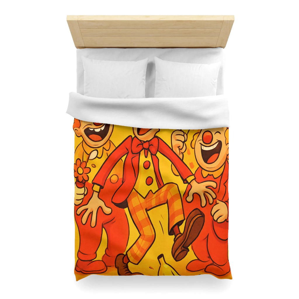 Housse de Couette Colorée avec Design Amusant de Clowns et Bananes Glissantes