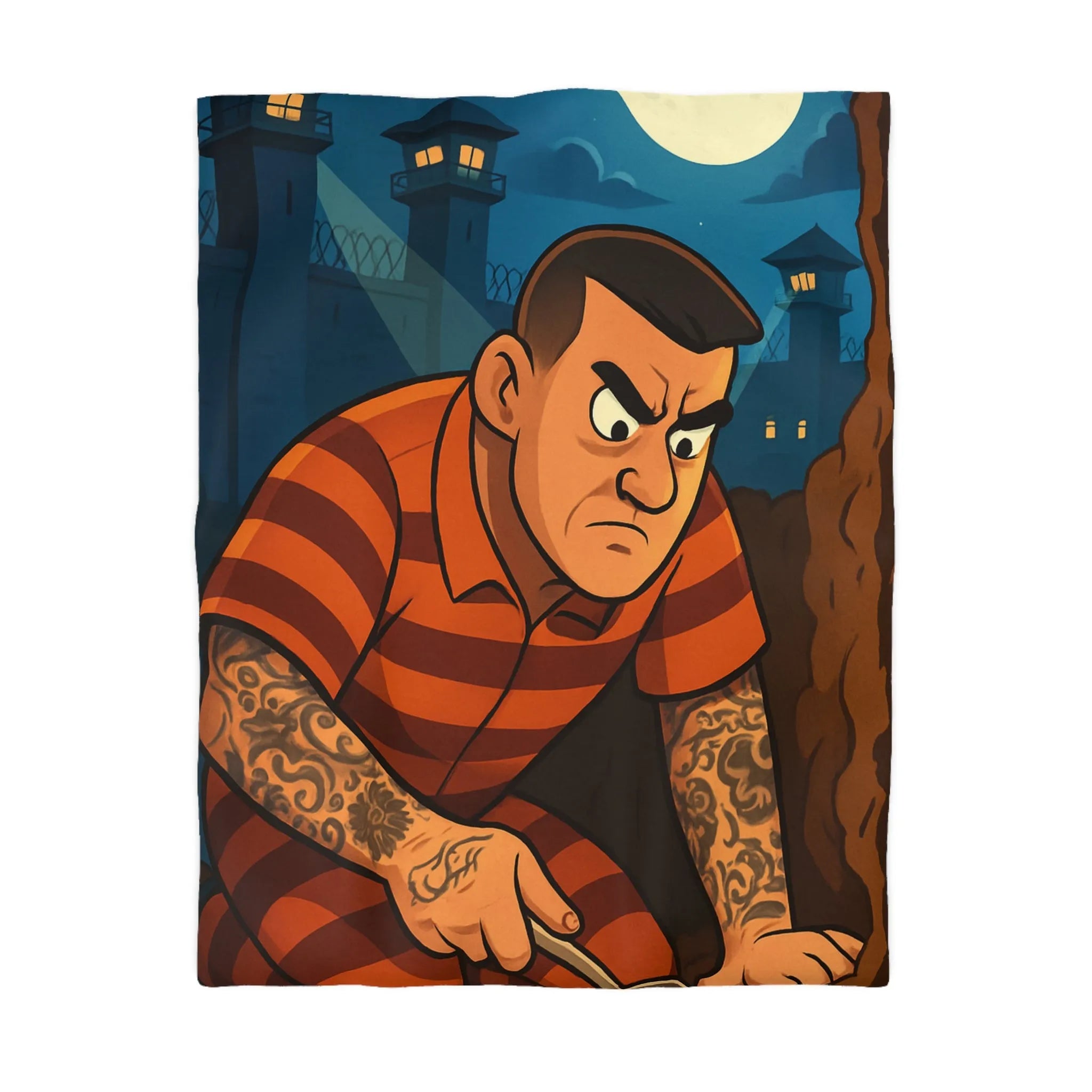 Housse de couette avec illustration d'évasion nocturne audacieuse pleine lune et tatouages