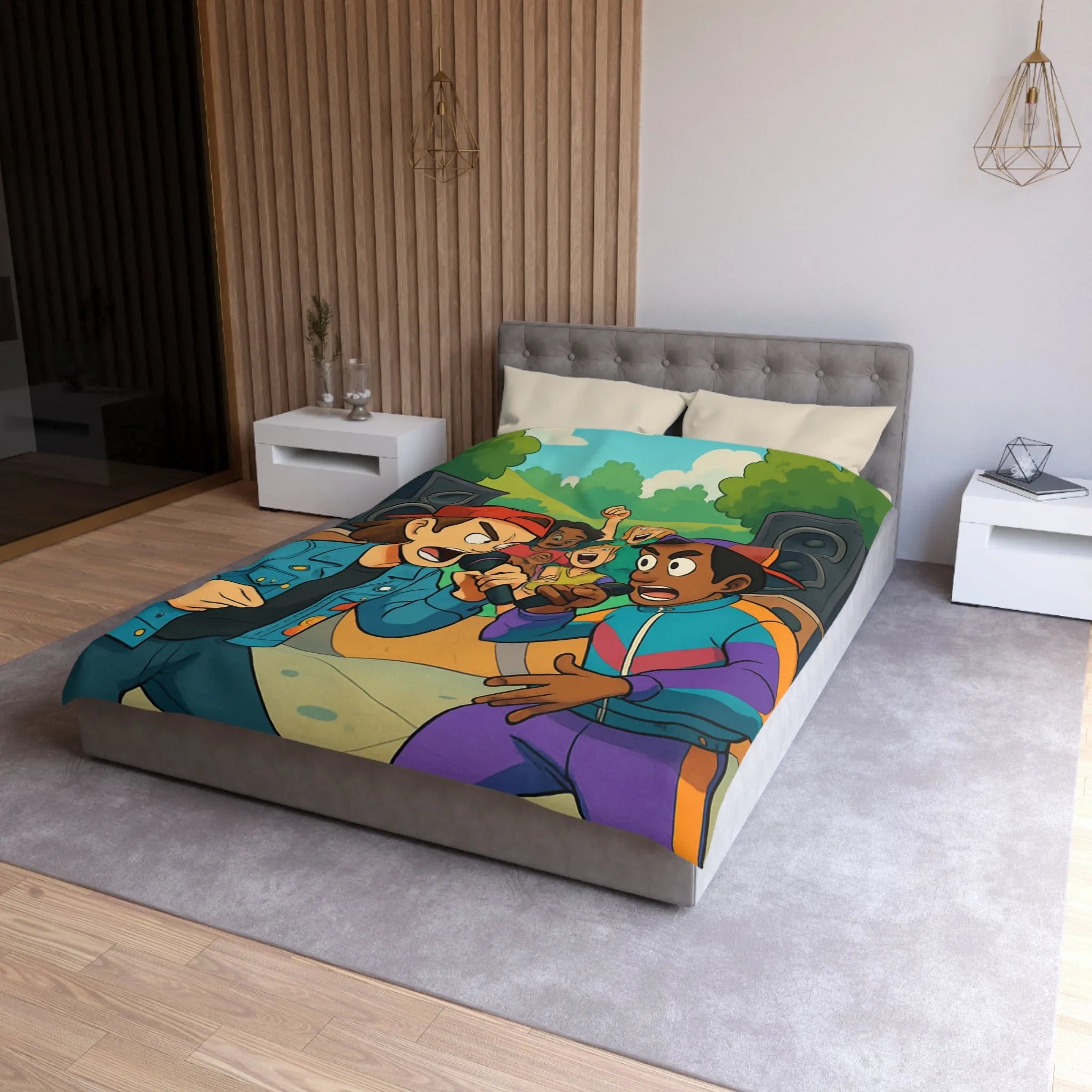 Housse de couette colorée style urbain avec jeunes en compétition de rap animée