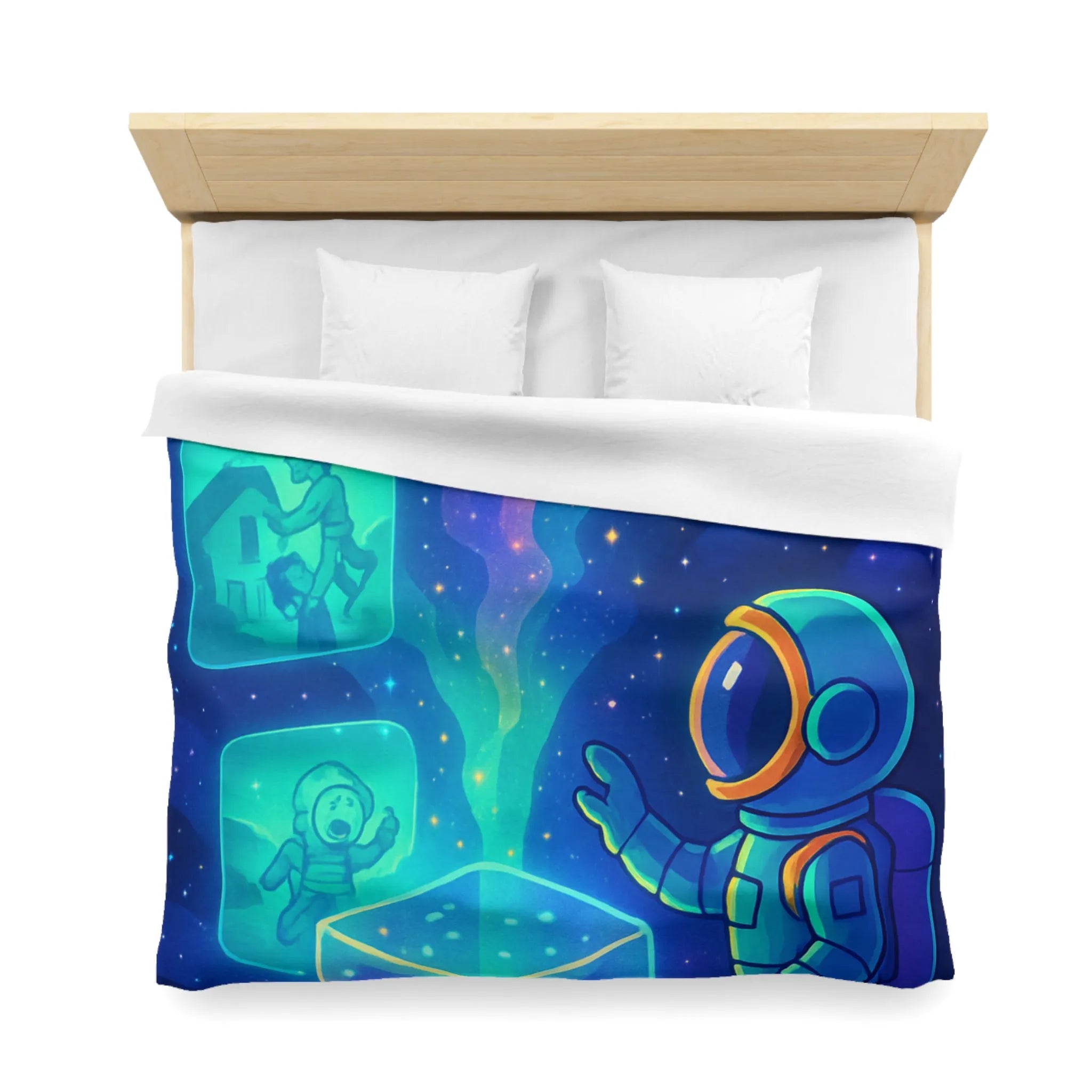Housse de Couette Galaxie Enfant Rêveur avec Espace, Astronaute et Cube Mystique