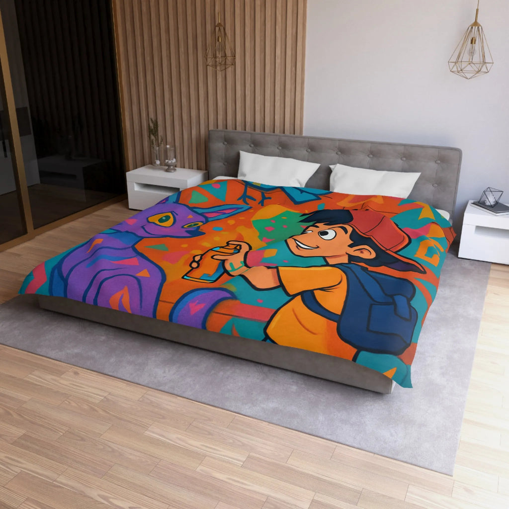 Housse de couette colorée pour enfant avec motifs graffiti et animaux urbains